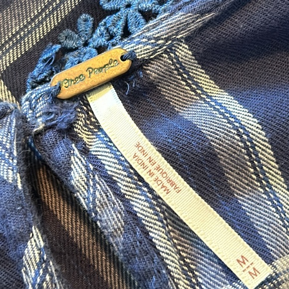 Free People Darling Diane Plaid Balloon Sleeve Lace Top w Measurements! Size M - Picture 6 of 13